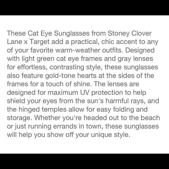 💚 Stoney Clover Lane x Target Light Green Cat Eye Sunglasses 💚 - Picture 6 of 7